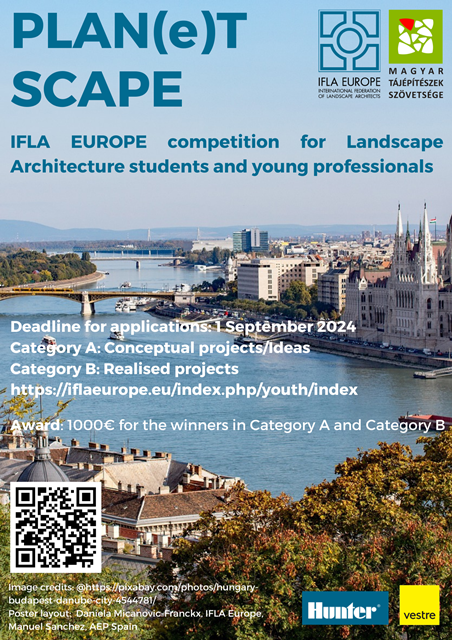 <a href="/ifla_europe/">IFLA EUROPE</a>  anuncia el lanzamiento de ‘Plan(e)Tscape’, Concurso abierto a  estudiantes matriculados en arquitectura paisajista y jóvenes profesionales (hasta 40 años) de toda Europa, miembros de sus respectivas Asociaciones Nacionales <a href="/AEPaisajistas/">AE Paisajistas</a> 
aepaisajistas.org/planetscape-co…