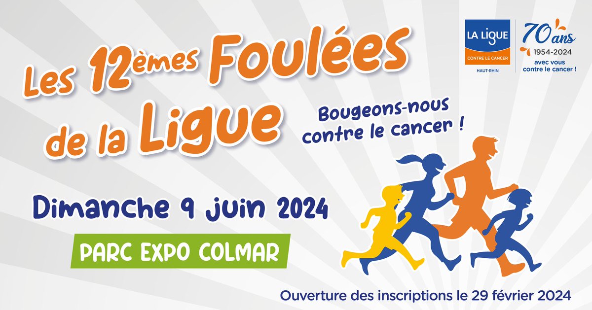 Rendez-vous le dimanche 9 juin 2024 au Parc Expo de Colmar pour la 12ème édition des Foulées de la Ligue !  

#colmar #colmarexpo #alsace #liguecontrelecancer #course #running #run