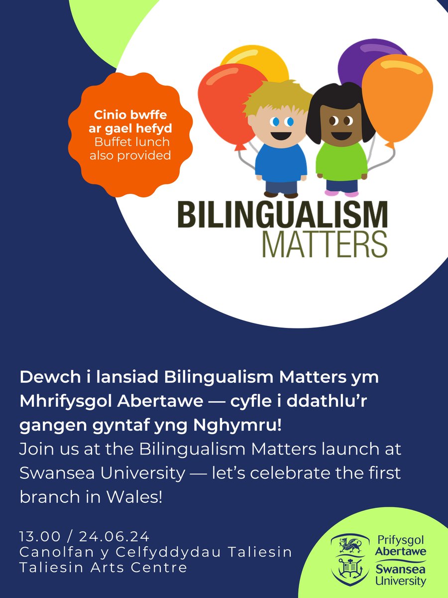 Gwennan Elin Higham (@gwennanelin) on Twitter photo Braint yw cyhoeddi lansiad cangen newydd o Bilingualism Matters <a href="/Prif_Abertawe/">Prifysgol Abertawe</a> ar 24 Mehefin - y cyntaf yng Nghymru!
Dewch i gael eich hyfforddi gan dîm <a href="/BilingMatters/">Bilingualism Matters</a> a chlywed profiadau rhai sy'n elwa o amlieithrwydd yng Nghymru!
Cofrestrwch yma: eventbrite.co.uk/e/bilingualism… Braint yw cyhoeddi lansiad cangen newydd o Bilingualism Matters <a href="/Prif_Abertawe/">Prifysgol Abertawe</a> ar 24 Mehefin - y cyntaf yng Nghymru!
Dewch i gael eich hyfforddi gan dîm <a href="/BilingMatters/">Bilingualism Matters</a> a chlywed profiadau rhai sy'n elwa o amlieithrwydd yng Nghymru!
Cofrestrwch yma: eventbrite.co.uk/e/bilingualism…