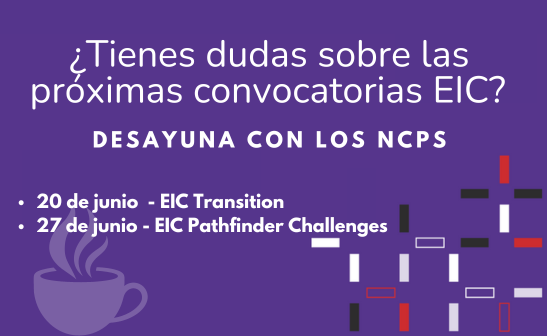 martamarinba's tweet photo. 📢Sesión resolución de dudas @EUeic 2024 
📅20/06 10h EIC #Transition 👉https://t.co/leg1vy5wsW
📅27/06 10h EIC #PathfinderChallenges 👉https://t.co/NAJAgcMEg3
@carmenbello_NCP  @la_UPC @HorizonteEuropa https://t.co/VNihhYE5GQ