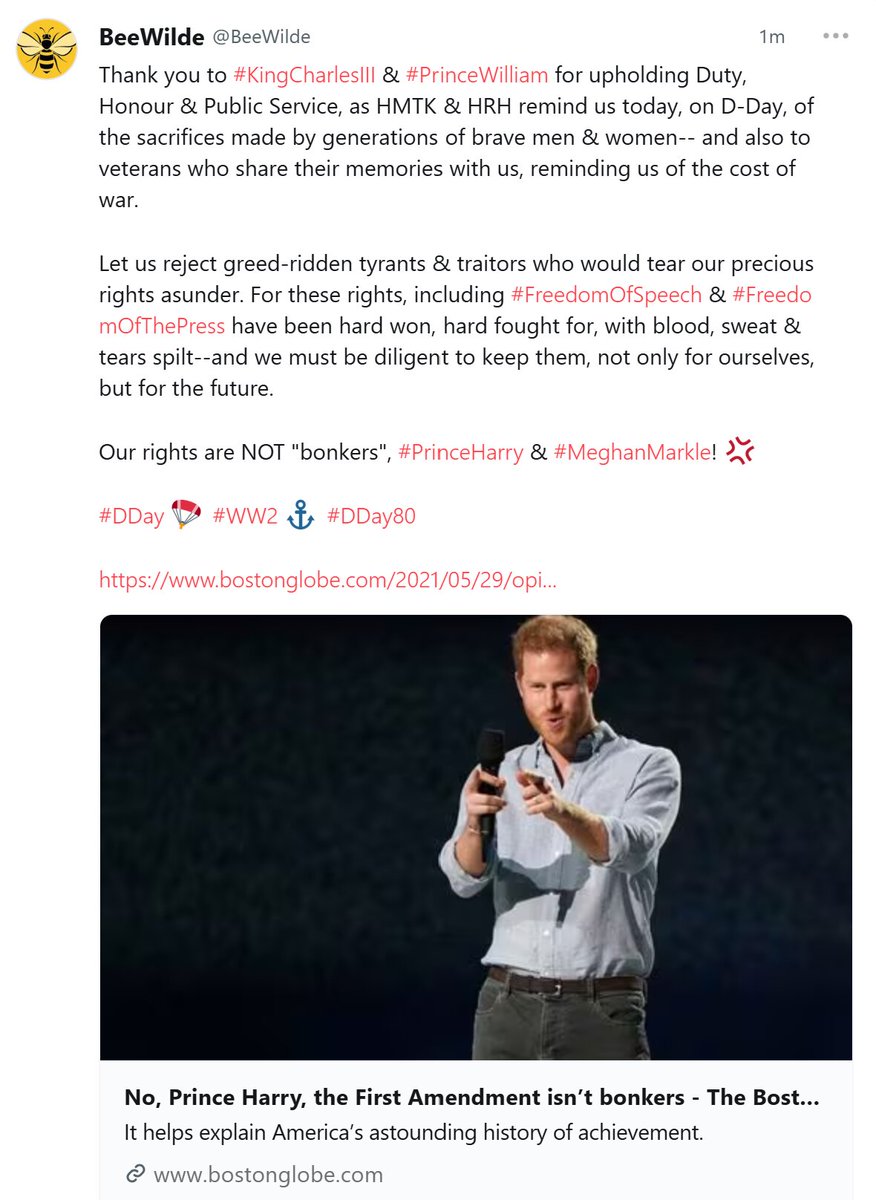 BeeWilde2's tweet photo. #DDay🪂#Freedom⚓️#DDay80

@RoyalFamily @GCHQ @KensingtonRoyal @DefenceHQ @ElonMusk @LadyColinCampb @TuckerCarlson @DanWootton @PiersMorgan @JesseBWatters @VivekGRamaswamy @TulsiGabbard @RobertKennedyJr @Nigel_Farage @RishiSunak @RichardAEden @realDonaldTrump @POTUS @ggreenwald https://t.co/fC8wepsUdY