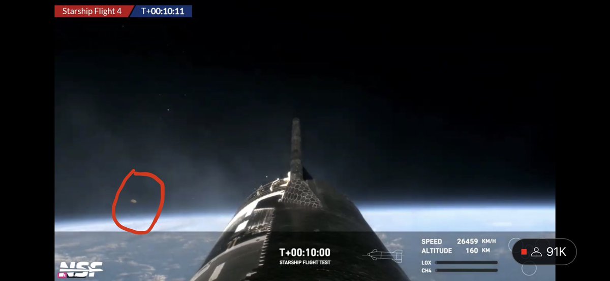 BencaseyBSc's tweet photo. Was that a tile being detached at T+10 mins? @NASASpaceflight @DJSnM @SpaceX https://t.co/GQRU6aJNl3