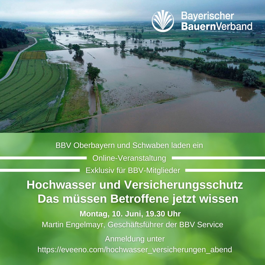 Für vom Hochwasser betroffene Betriebe bieten die BBV-Bezirksverbände Oberbayern und Schwaben zwei Infoveranstaltungen exklusiv für Mitglieder an.
Zur Anmeldung für vormittags geht’s hier: eveeno.com/hochwasser_ver…
Zur Anmeldung für Abends geht’s hier: eveeno.com/hochwasser_ver…