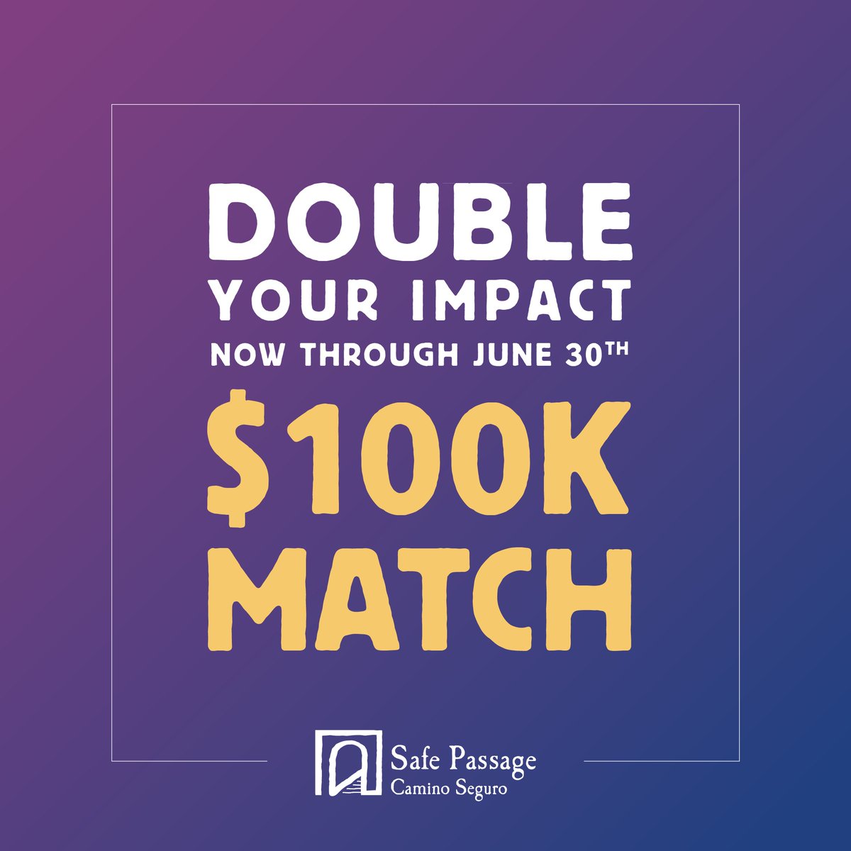 _SafePassage_'s tweet photo. We are very pleased to share that from now through the end of June, every gift made – up to $100,000 – will be DOUBLED, thanks to the generosity of former Safe Passage Board member Rebecca Martin Evarts and her husband, Jimmy Evarts. https://t.co/HoAf52oGcj https://t.co/j70HSITSNN