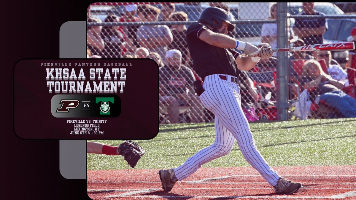 PikevilleHSBSB's tweet photo. 𝓞𝓷, 𝓞𝓷 𝓜𝓪𝓻𝓸𝓸𝓷 &amp; 𝓦𝓱𝓲𝓽𝓮! 🐾 

The Panthers are set to battle the #1 Shamrocks in the Opening Round of the 2024 State Tournament. 

🆚 Trinity ☘️ 
🏟 Legends Field
📍Lexington, KY
⏰ 1:30 PM
🎟️ GoFan
📻 93.1 WDHR
📺 NFHS ($)

#HailPikeville ⚾️🐾 https://t.co/8NULbgZp4o