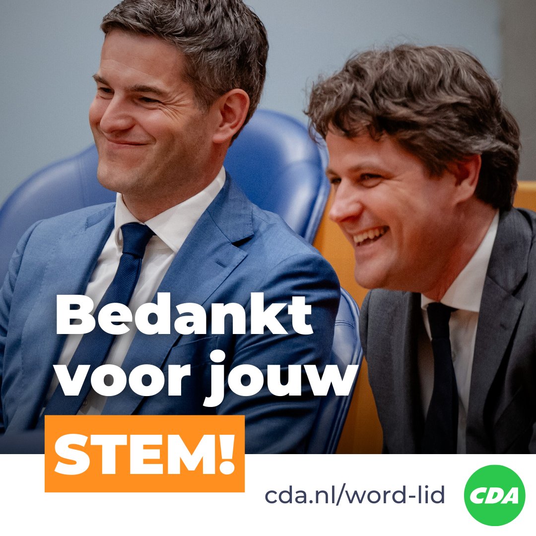 Dank voor je stem voor een fatsoenlijk Europa. 💚
Samen bouwen we door aan ons CDA. 
Doe jij mee?
👉 cda.nl/word-lid
