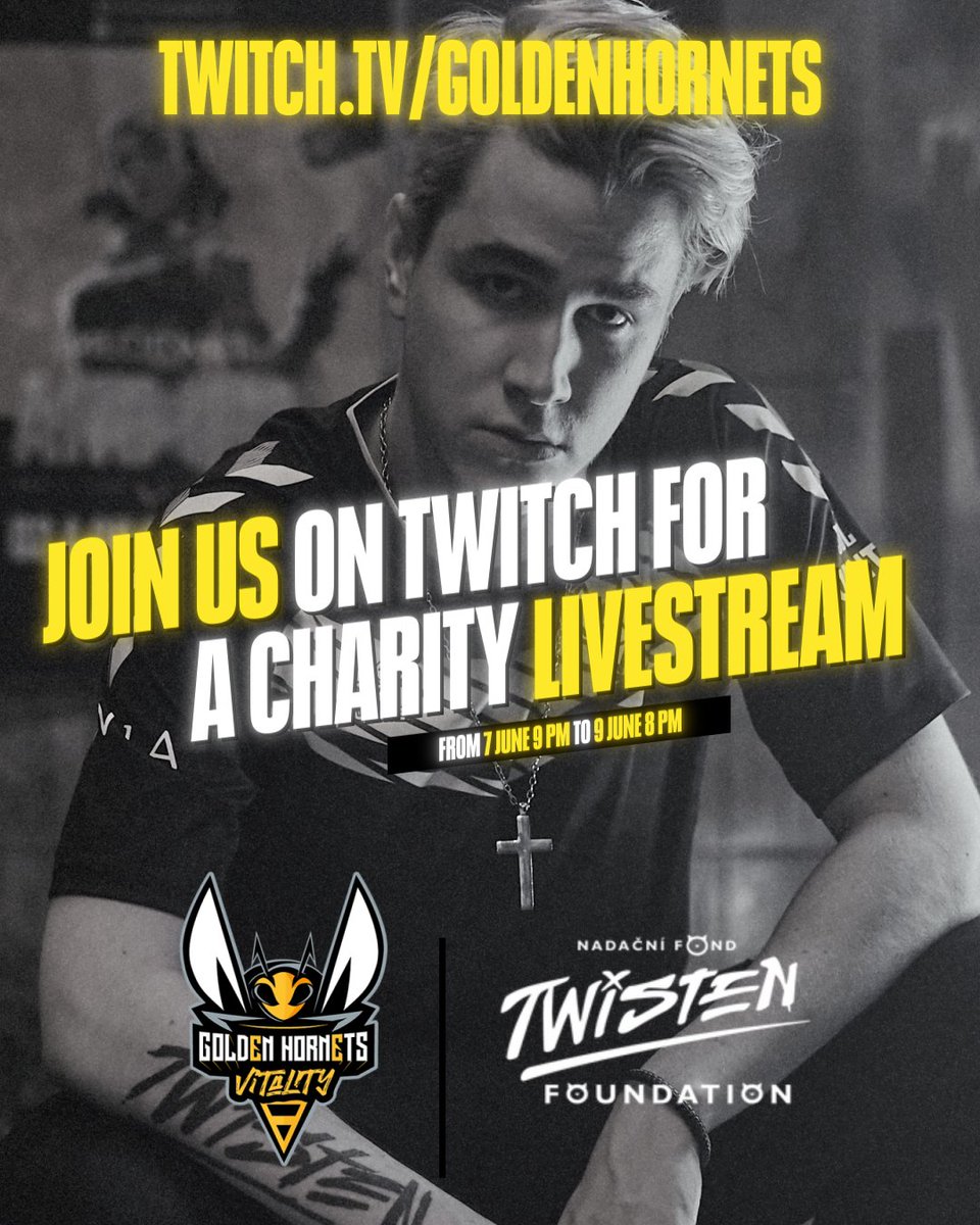 TwistenFund's tweet photo. Tonight! 💛 47-hour charity stream organized by @GoldenHornets to honor the memory of @TwistenVAL. 🕊 Come remember Kája with us and enjoy LoL, CS GO, XDefiant or Rocket League matches. Join us on 9PM 👉 https://t.co/AX4zSG6Nby.

#mentalhealth #esport https://t.co/bTM56CCoLJ