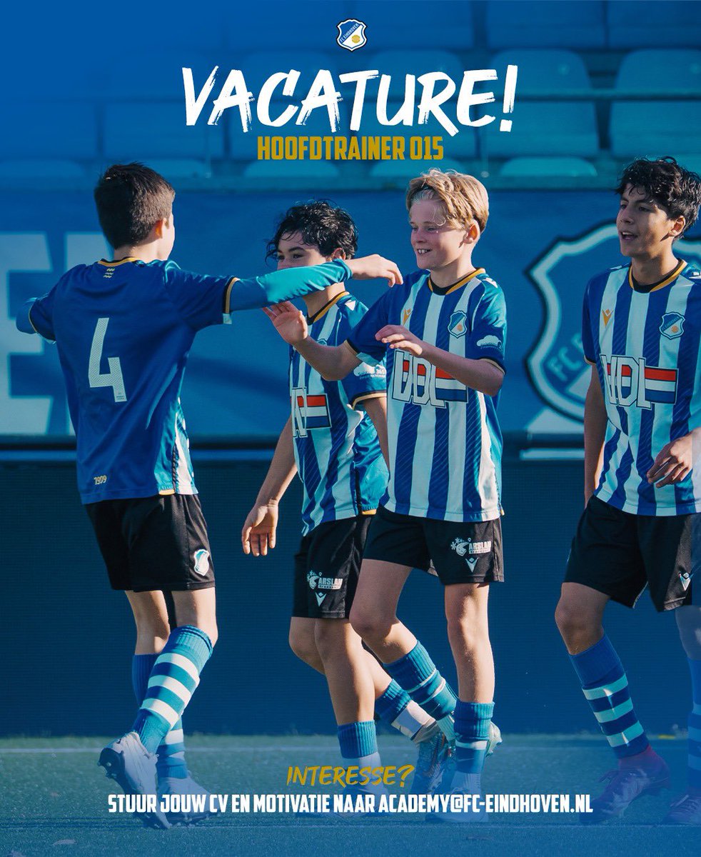 academyFCE's tweet photo. Heb jij de passie en ervaring om ons Blauwwitte O15 team te coachen?  We zoeken een enthousiaste hoofdtrainer die onze talenten naar de top kan brengen! 💪

Heb jij interesse? 💙🤍
Stuur jouw cv en motivatie naar academy@fc-eindhoven.nl https://t.co/dtjQp9RK23
