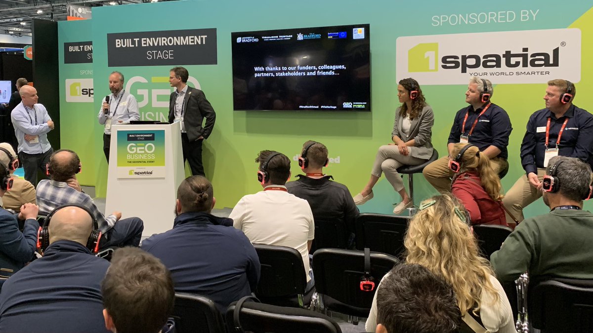 @GEOBusinessShow today. #VirtualBradford partners presenting on the Built Environment stage together with representatives from <a href="/LeicaGeosystems/">LeicaGeosystems</a> and <a href="/Mosaic360camera/">Mosaic - Geospatial Imaging Leaders</a> 
The event was a great opportunity to network with so many fantastic people and organisations, too many to mention.
