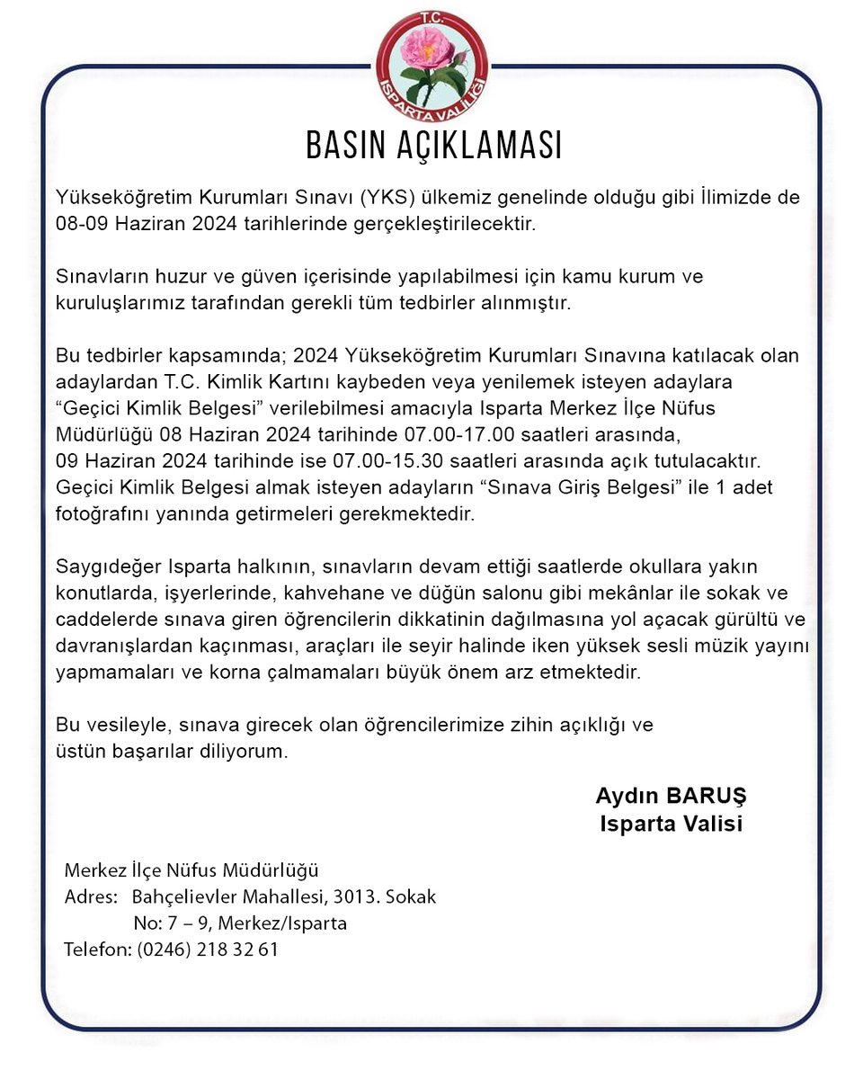 T.C. ISPARTA VALİLİĞİ (@ispartavalilik) on Twitter photo 