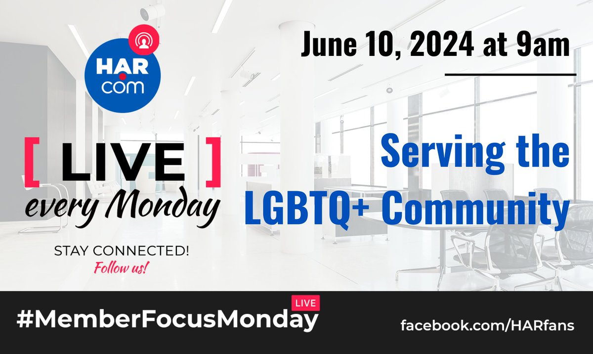 HARMembers's tweet photo. This Monday, Anita Blue, 2024 President of the @LGBTQre, will share how REALTORS® can empower the LGBTQ+ community on their path towards and enjoyment of homeownership. Set your reminder to tune in at https://t.co/gLGKzhpuz4. #MemberFocusMonday https://t.co/M8lIwdJRRe