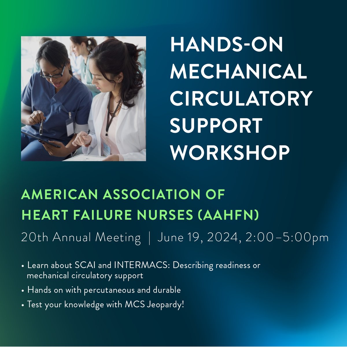 AbbottCardio's tweet image. We’re excited to sponsor this #AAHFN2024 pre-meeting workshop for #HeartFailure nurses in partnership with @AAHFN and @VADCoordinator.

Register to learn about MCS patient profiles, gain hands-on experience with percutaneous and durable options, and more: aahfnannualmeeting.org