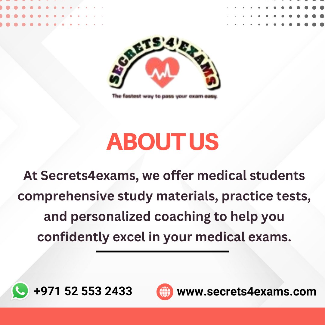 SECRETS4EXAMS's tweet image. Are you a medical student feeling overwhelmed by upcoming exams?📚

Secrets4exams is your ultimate study partner! Our comprehensive resources and personalized coaching will equip you with the knowledge and confidence to succeed. 🩺

#MedicalExamPrep #MedicalAspirant #PROMETRICS