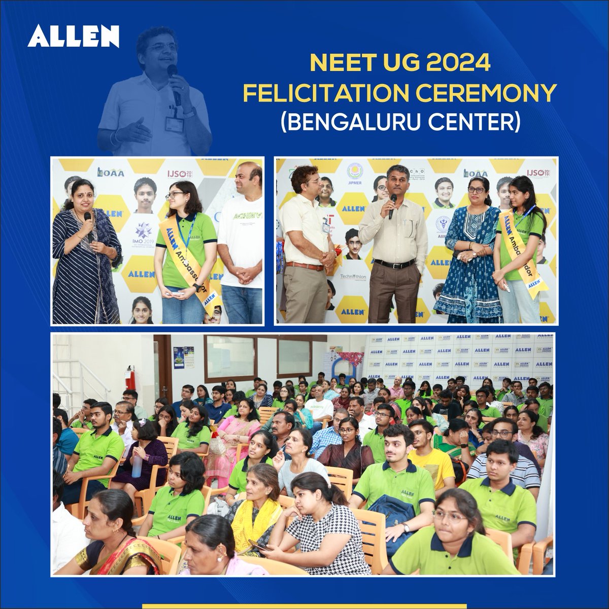 🎉Celebrating Success at #ALLENBengaluru! 
We are thrilled to announce that #ALLEN Bengaluru has achieved a blockbuster result in #NEETUG2024, proving our excellence in guiding students to success!
ALLEN wishes all the #NEETUG achievers great success in their future endeavors!