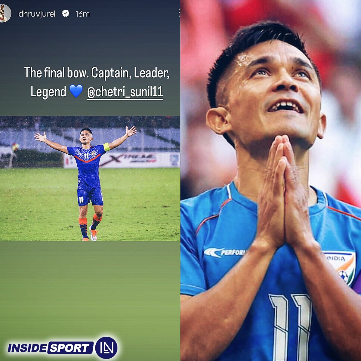InsideSportIND's tweet photo. Dhruv Jurel sends his best wishes to Sunil Chhetri for his final appearance for the Indian football team ππ»π΅πβ½
π·:- Dhruv Jurel/ Instagram
#DJurel #SunilChhetri #INDvKWT #FIFAWC2026 #Insidesport #Indiansports #Crickettwitter https://t.co/wOidEycTHA
