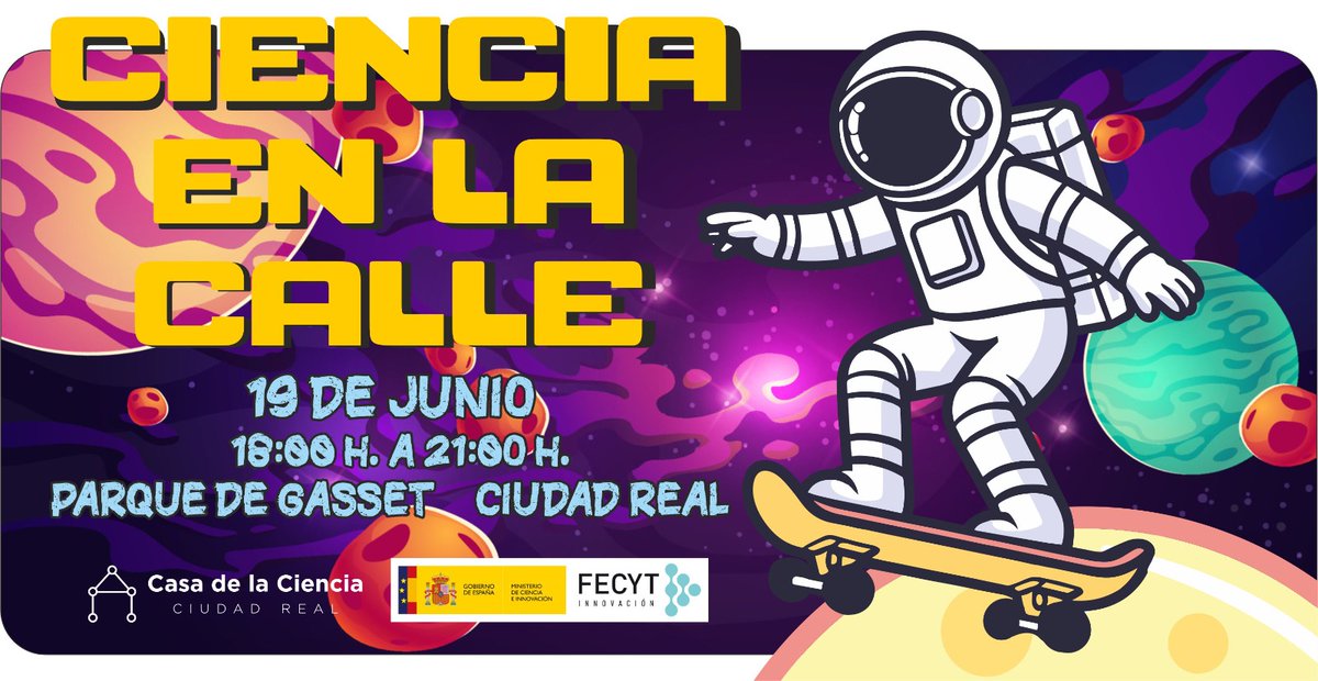 CasaCienciaCR's tweet photo. Se acaba el curso y un año más lo celebramos con CIENCA EN LA CALLE, el 19 de junio en el Parque Gasset de Ciudad Real... mayores, medianos y pequeños ¡Estáis todos/as invitados/as!!!
#CasaCienciaCR @FECYT_Ciencia 
@adicipecCR @wikiCR @UCLMdivulga @Serendipia_CR @AYTO_CIUDADREAL https://t.co/59F9VQNkwD