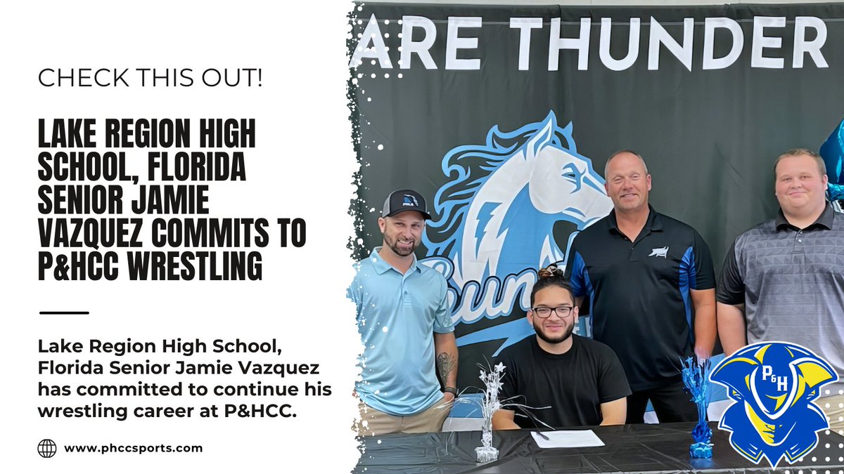 Lake Region High School, Florida Senior Jamie Vazquez committed to continuing his wrestling career at P&amp;HCC. We are so happy he will be joining our #PHamily! #WrestlingTeam <a href="/LRHSThunder/">Lake Region High School</a> <a href="/PHCCAthletics/">Patrick & Henry CC Athletics</a>