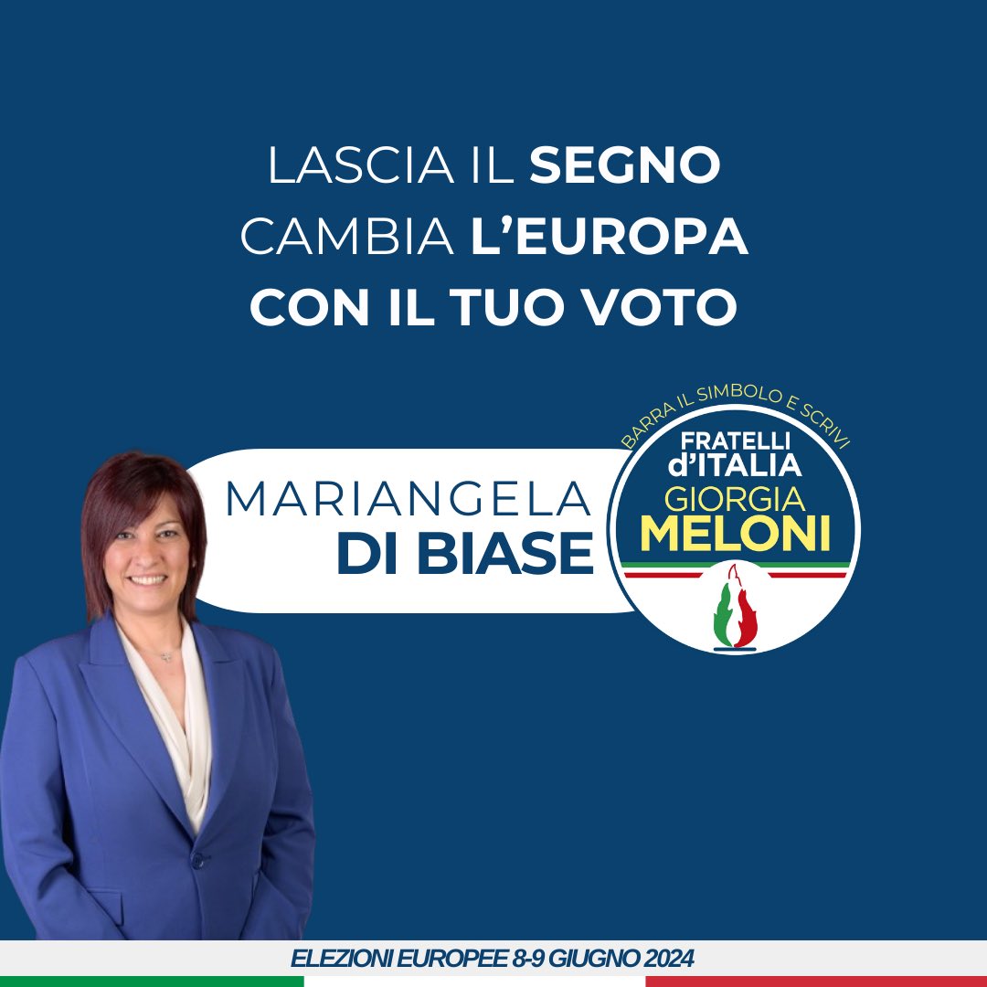 🗳️Siamo giunti al termine della campagna elettorale per le elezioni europee. 
Lascia il segno cambia l’Europa con il tuo voto!🇪🇺 
🟠🇪🇺Per la circoscrizione meridionale, barra il simbolo fratelli d’Italia e scrivi Di Biase🟠🇪🇺#giorgiameloni #elezionieuropee #fratelliditalia