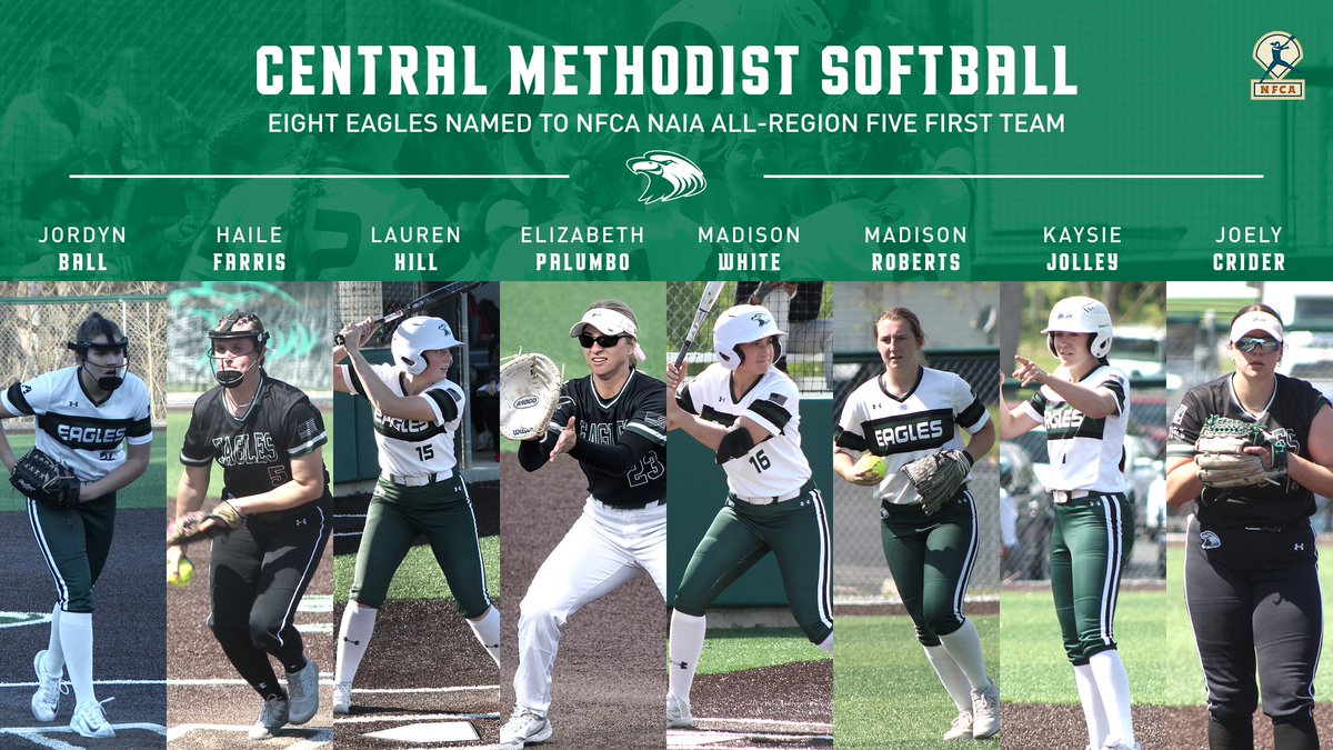 🥎, Eight Eagles Named to NFCA NAIA All Region V First Team! #TakeFlight🦅

🔗: cmueagles.com/sports/sball/2…