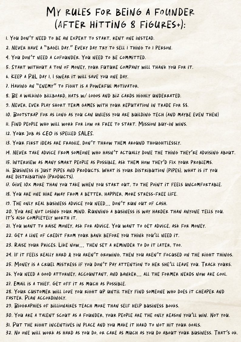Codie_Sanchez's tweet image. My rules for being a founder 🧵