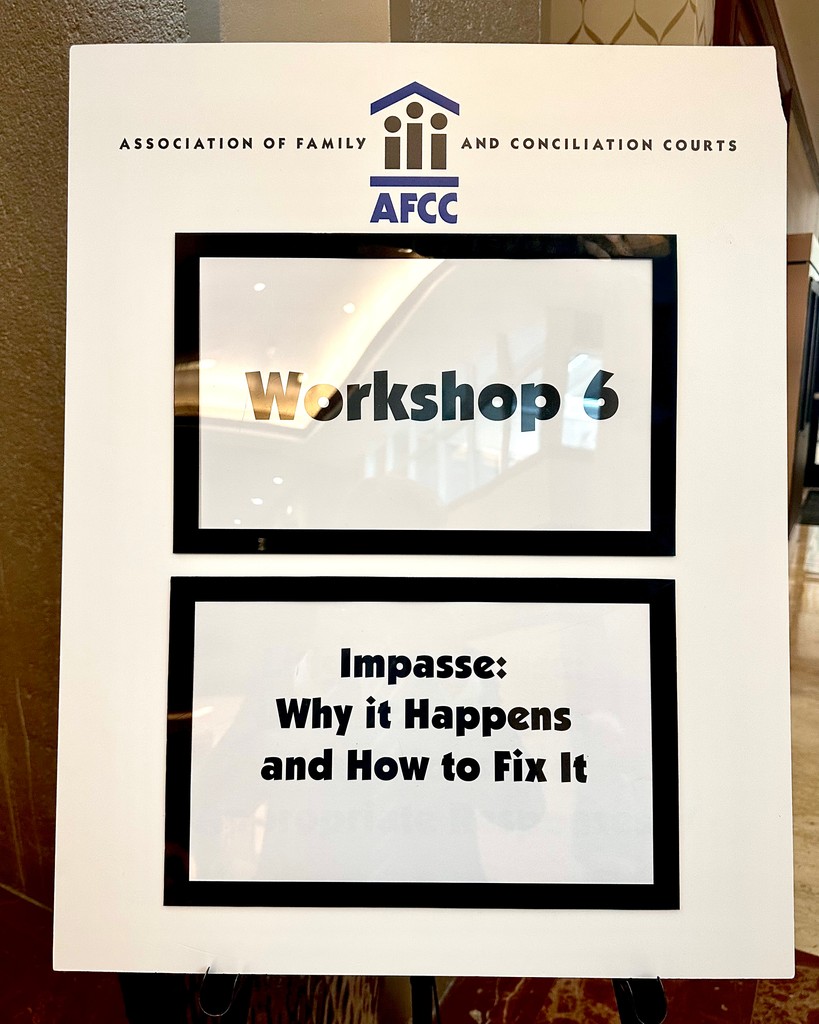 familyLLB's tweet image. It’s almost show time! “Impasse: Why It Happens and How to Fix It” in Workshop 6 with Russell Alexander, Carrie Heinzl, and Jonathan Paynter at the 61st annual AFCC Conference in Boston, Massachusetts 🙌🏼 

#afcc #familylaw #conference