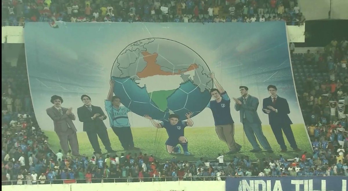 KhelNow's tweet photo. Indian football fans put up several tifos 🔥

Credit: Jio Cinema 

#INDKUW #indianfootballteam #sunilchhetri #FIFAWorldCupQualifiers https://t.co/GF4naVYtAS