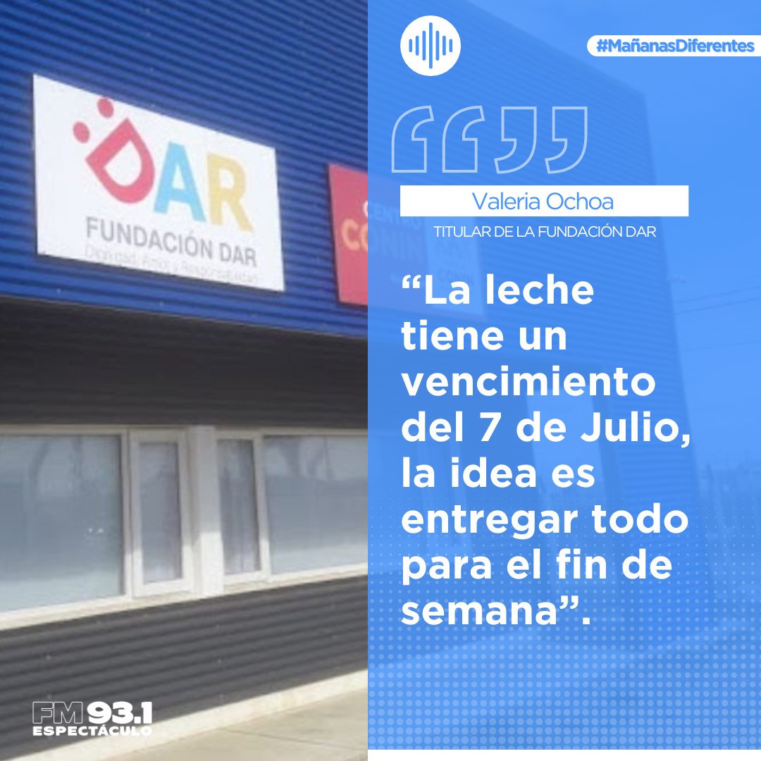 la93uno's tweet photo. En #MañanasDiferentes tuvimos la oportunidad de dialogar con Valeria Ochoa, Titular de la Fundación DAR, sobre lo 8000 kg de leche en polvo que recibieron de Nación y que serán distribuidos a 30 comedores de la ciudad de Río Grande. 

Nota completa: https://t.co/AYR7bfj2ne https://t.co/6veEbKQKHD