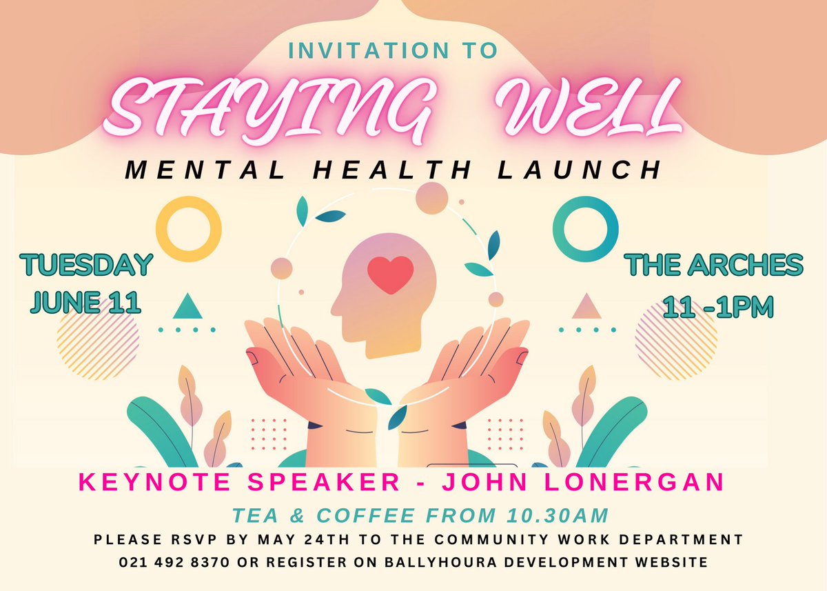 🌟 Staying Well - Mental Health Booklet Launch 🌟Join us on June 11 for the launch of the #StayingWell booklet! Featuring keynote speaker John Lonergan, former Mountjoy Prison governor.
#MentalHealth #CommunitySupport #NorthCork 
🔗 Register Here: t.ly/NPhAz