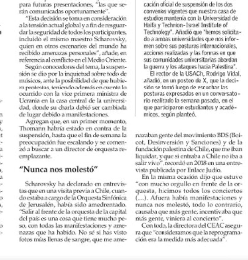 El maestro Yeruham Sharovsky, director de la Sinfónica Nacional de Colombia, no pudo dirigir la Sinfónica Nacional de Chile. Simplemente por ser judío. 
<a href="/SinfonicaCol/">Orquesta Sinfónica Nacional de Colombia</a> <a href="/ceac_uchile/">Centro de Extensión Artística y Cultural, U. Chile</a> <a href="/lasinfonica/">Orquesta Sinfónica Nacional de Chile</a>
