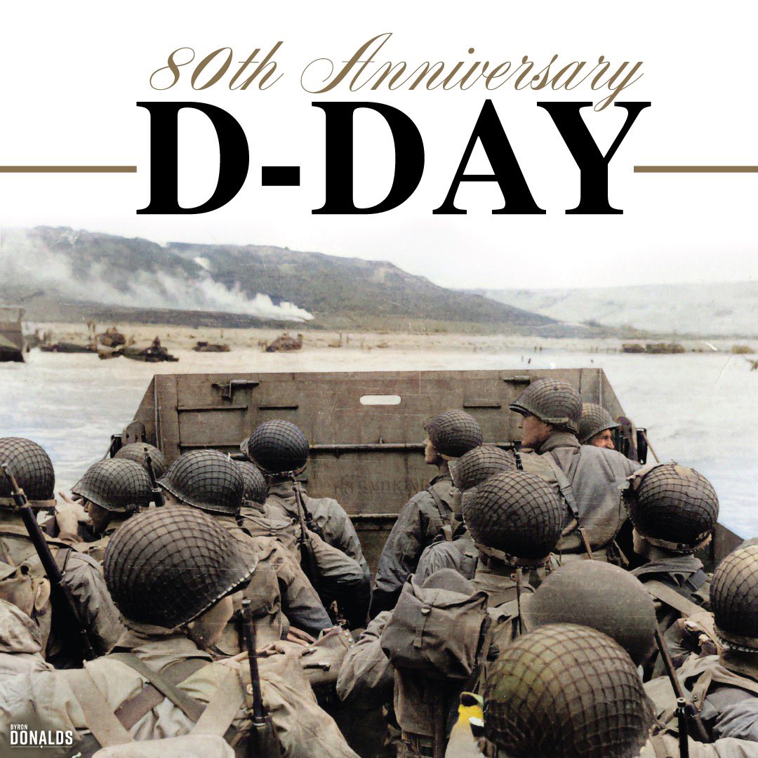ByronDonalds's tweet photo. 80 yrs ago today, Allied Forces stormed the beaches of Normandy.

The US, UK &amp; Canadian forces assembled were the largest amphibious invasion force in history &amp; their consequential success by land, air &amp; sea marked a turning point in WW2.

We will never forget these brave heroes. https://t.co/VMgxE7YYaW