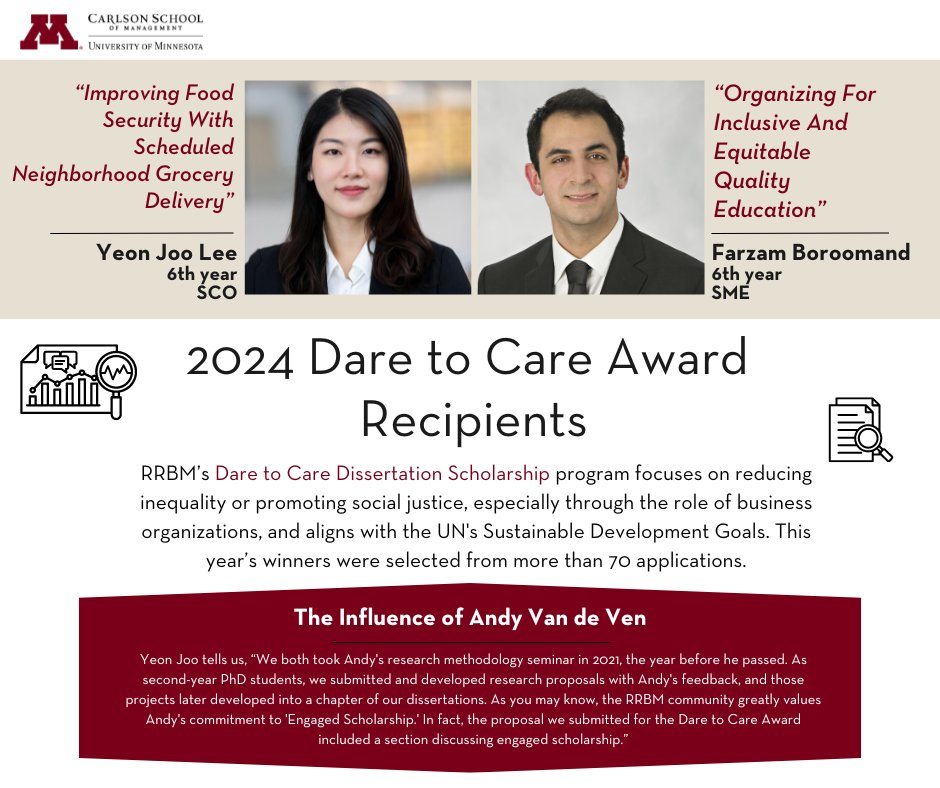 csom_phd's tweet image. 🎉We are thrilled to announce that two of our PhD students have been awarded 2024 Dare to Care Scholarships! Their research, focused on reducing inequality &amp;amp; promoting social justice, exemplifies the principles of responsible research. Congrats on this incredible achievement!🌟