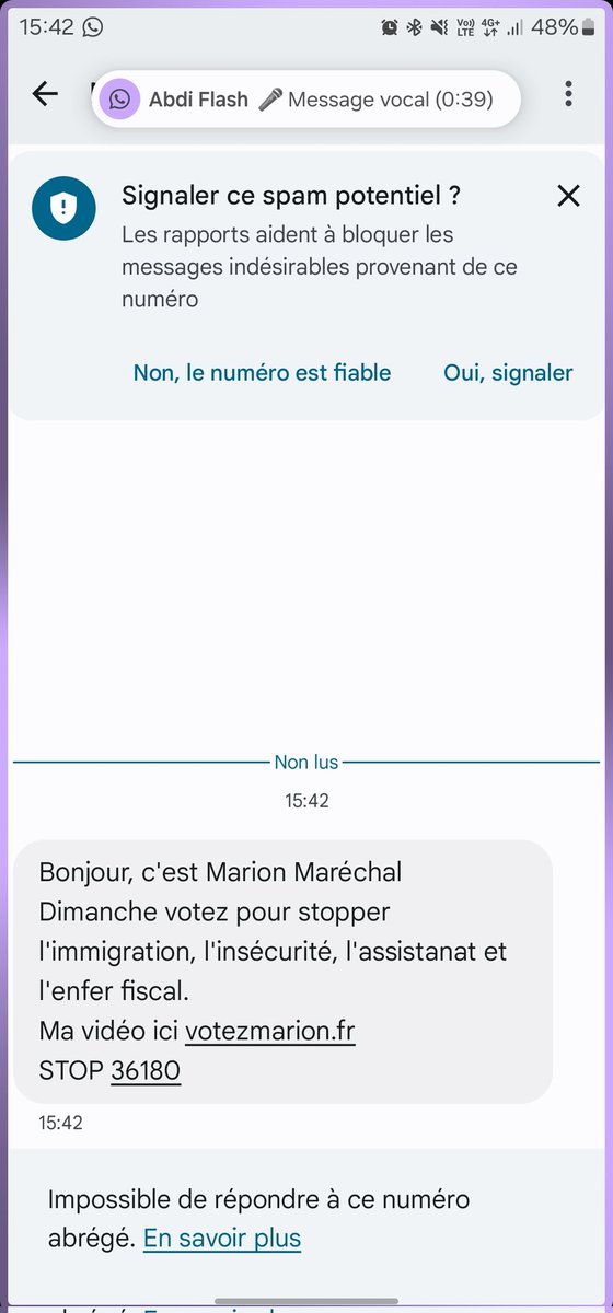 FightInjustic15's tweet photo. Non mais comment est-ce possible ?  #MarionMaréchal c'est une honte, qui a vendu mon numéro de téléphone à cette clocharde ? 
#ElectionsEuropéennes2024 https://t.co/LsoxbrJb4t
