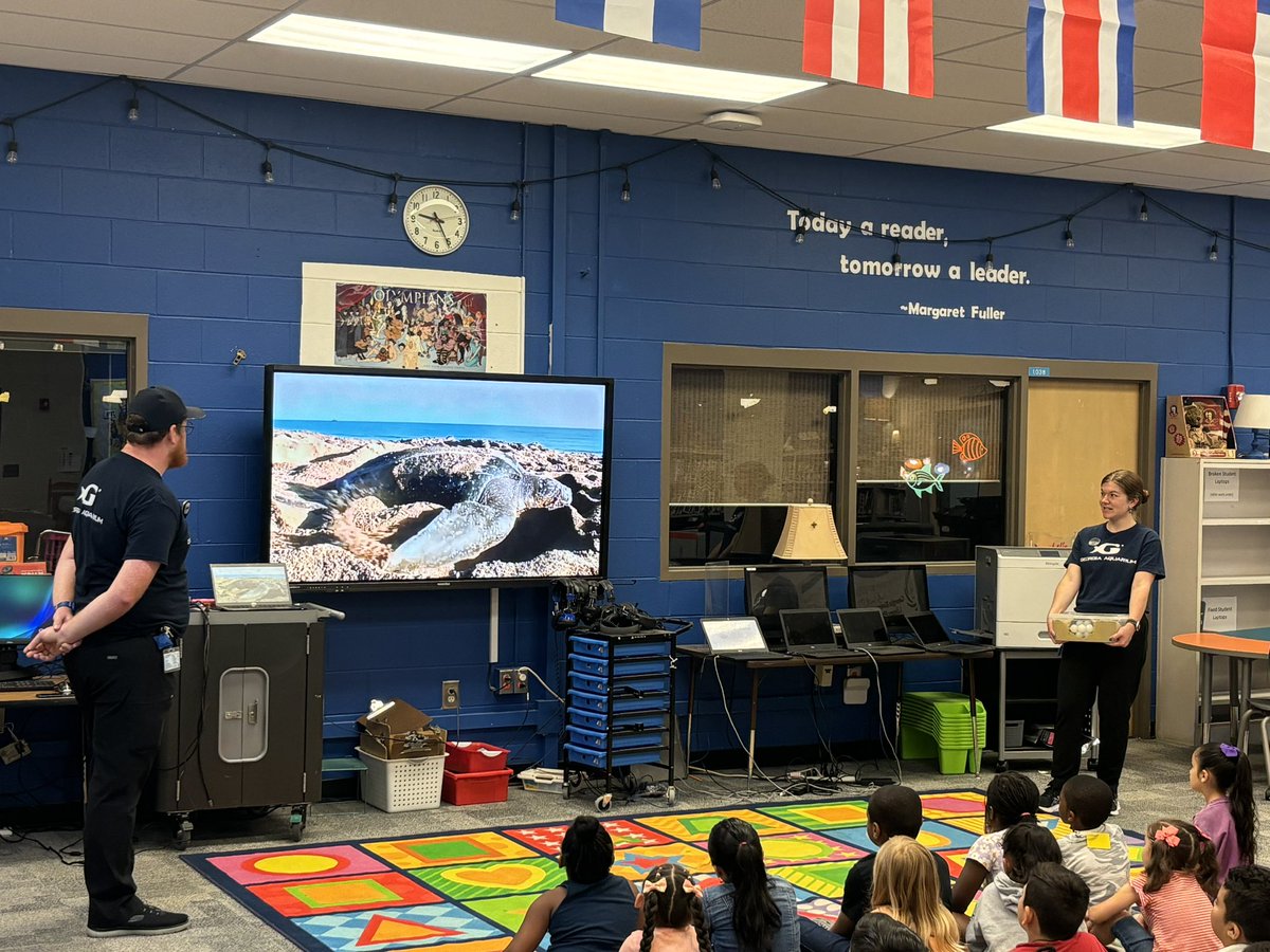 j_rosser5's tweet photo. What an exciting day at #SLQ24 today @DowellElementa1! The 1st in house field trip has kicked off with a visit from Crush 🐢and @GeorgiaAquarium. Such a great learning experience for students. #CobbLearning #bestplacetolearn #bestplacetoteach https://t.co/lGfk3Jdxt4