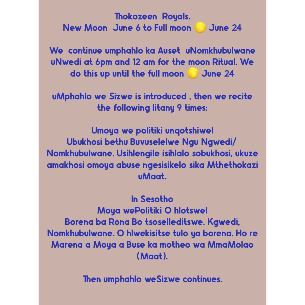 GEK_movement's tweet photo. Hotep Royals its the new moon in Sekhmet umphahlo wesizwe starting today at 6pm. Masivutheleni umlilo kaSekhmet kushe yonke into egqilaza isizwe esimnyama🔥🔥🔥. Umoya wepolitiki unqotshiwe 🔥. Ah Sekhmet! Ah Ndlovukazi 🔥. Ah Nomkhubulwane🔥🙇🏾‍♂️🙏🏿 https://t.co/TpRdIqPSyQ