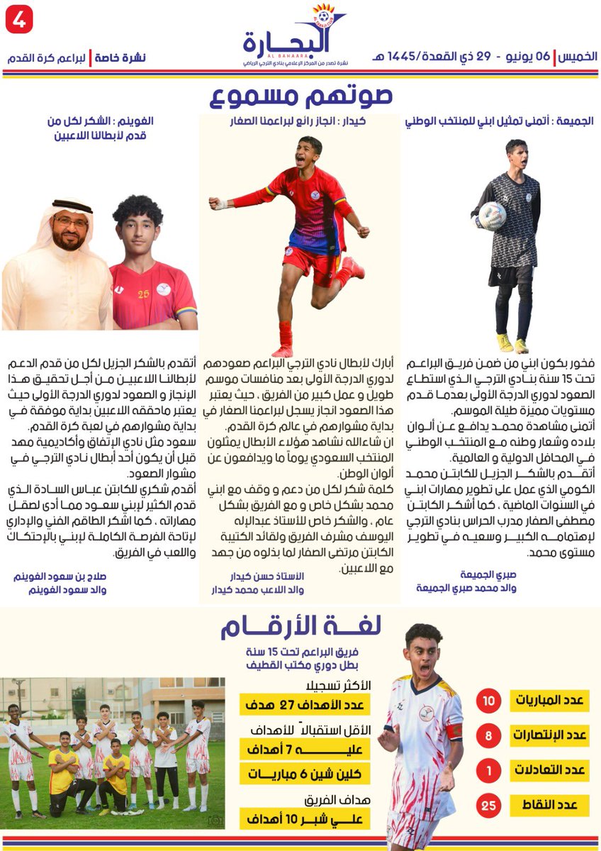 ⚽️||  براعمنا نحو القمة «إصرار، عزم، همة»

🎙️| اليوسف التأهل تحقق بطاقم وطني سعودي  
🎙️| الصفار الصعود تحقق بتكاتف الجميع 

 #نادي_الترجي❤️💙💛