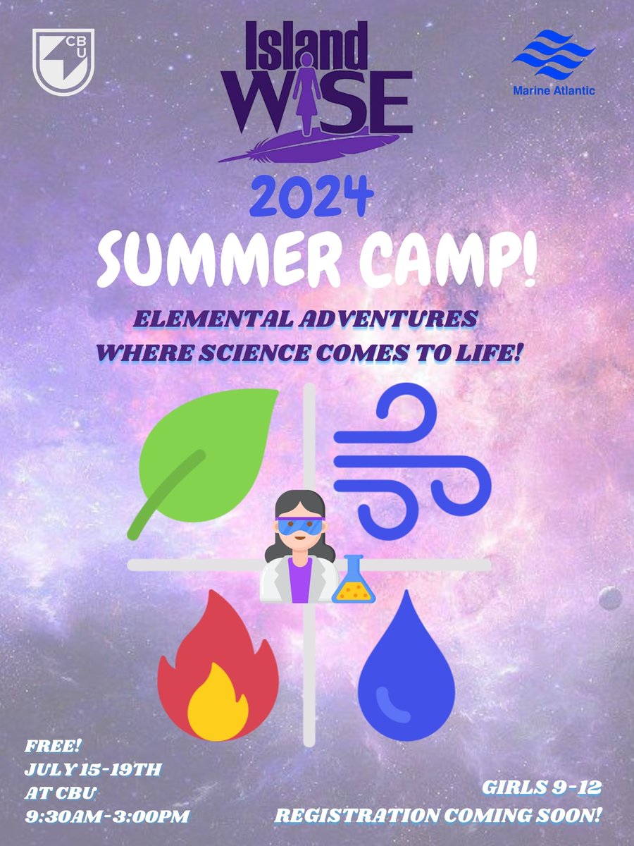 OUR SUMMER CAMP IS BACK!! Stay tuned for registration details early next week. Any questions email Leah at islandwise@cbu.ca 🧪🌪️🔥🌊🌎♻️👩‍🔬