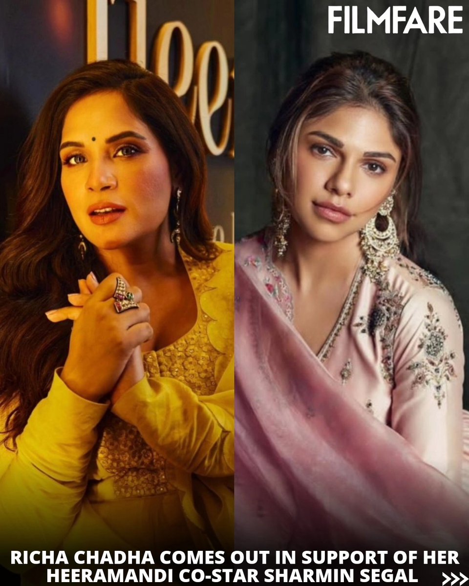 filmfare's tweet photo. "Be better than that," says #RichaChadha as supports her #Heeramandi co-star #SharminSegal amidst trolling.📢

#News #Trending https://t.co/j5NwlKhrv7