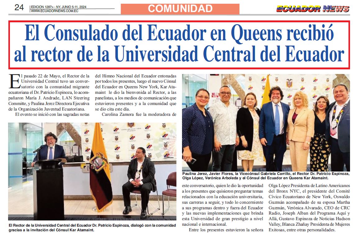 La #UniversidadCentral en la prensa: "El Rector de <a href="/lacentralec/">Universidad Central del Ecuador</a>, Dr. Patricio <a href="/EspinosaRector/">Dr.Patricio Espinosa</a>, dialogó el pasado 22 de mayo con la comunidad migrante ecuatoriana, por invitación del Cónsul de Ecuador, Kar Atamaint" Conoce más en esta nota 👇