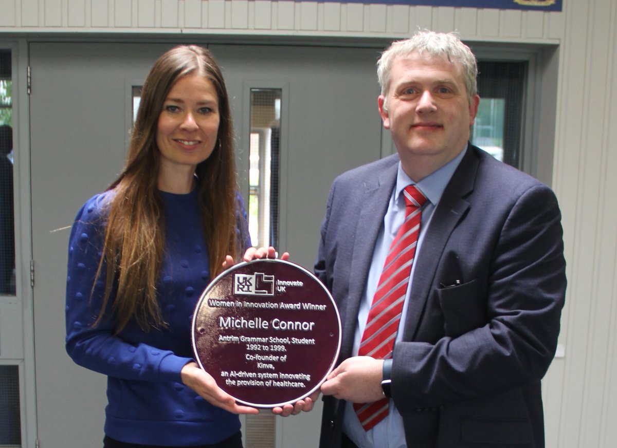 Today former pupil Michelle Connor presented us with a prestigious Purple Plaque!
Awarded by Innovate UK, it celebrates the achievements of Women in Innovation and aims to inspire more girls to pursue STEM subjects. Michelle, is making incredible strides in AI and HealthTech.