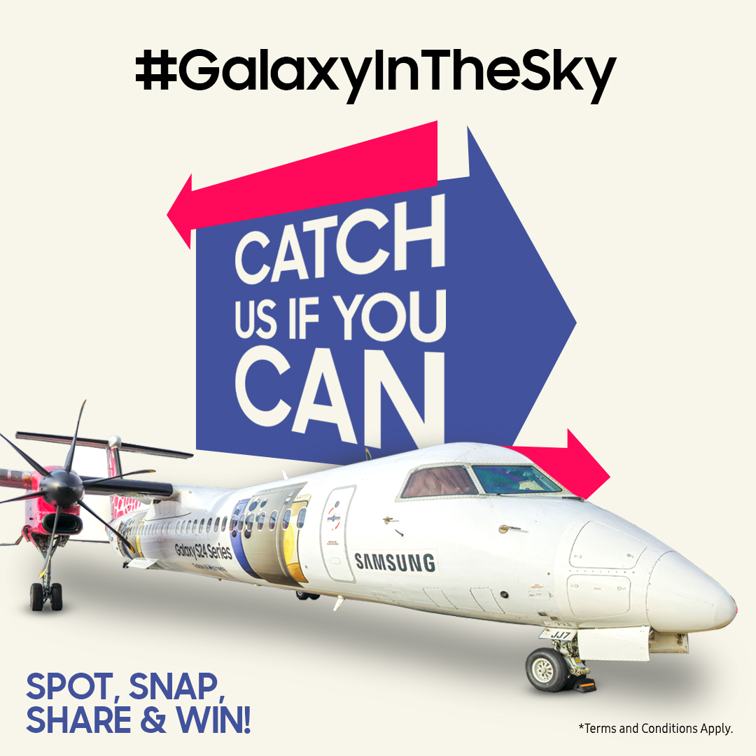 Catch us if you can!😉 

Spot, Snap and Share a photo of the #GalaxyS24Series branded @FlyJambojet plane and stand a chance to win an amazing gift hamper! 🥳

Follow the simple instructions below.

Ts and Cs apply.