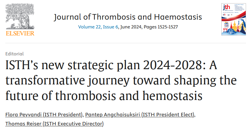 We are excited to share the 2024-2028 <a href="/isth/">ISTH</a> strategic plan - read our editorial in the June issue of <a href="/JTHjournal/">JTH</a>  to learn more about ISTH plans to shape the future of #thrombosis and #hemostasis globally:
sciencedirect.com/science/articl…