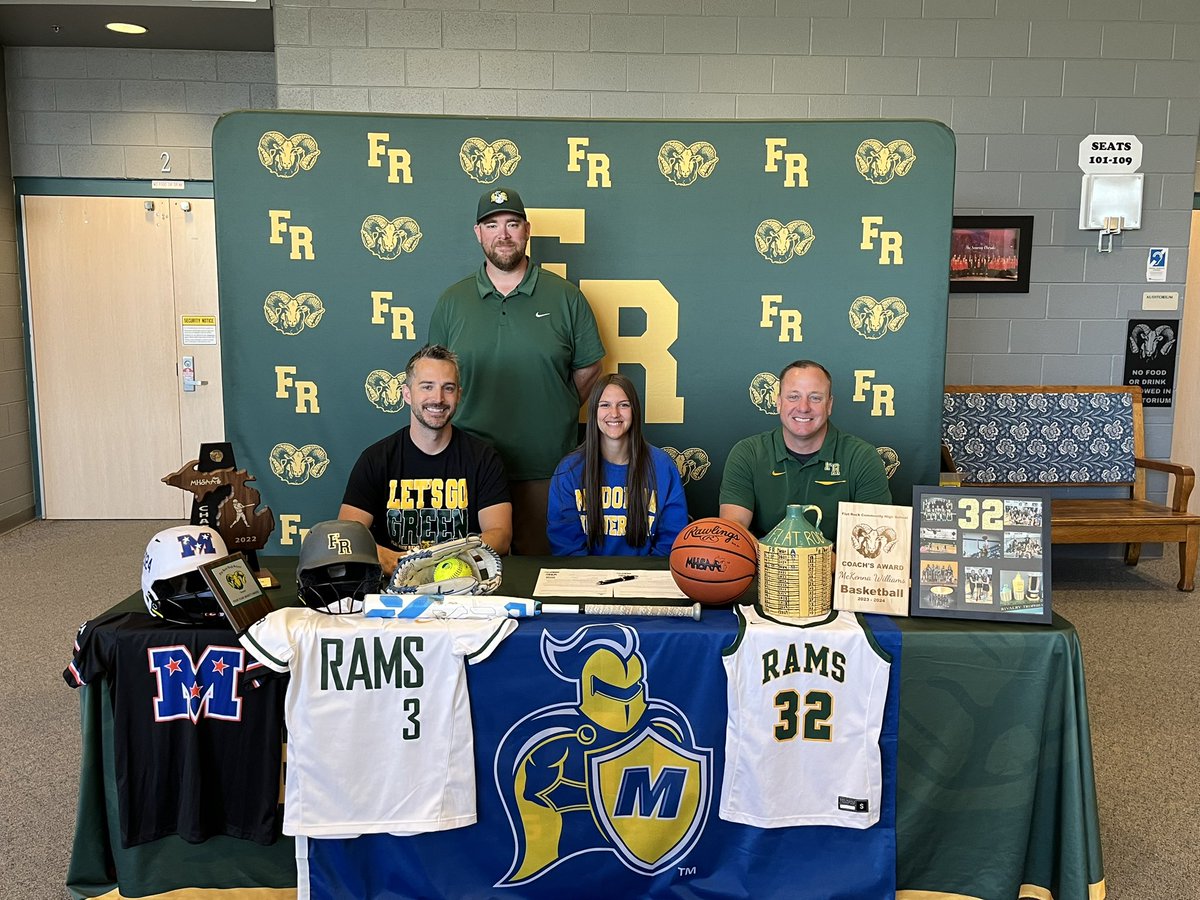Congratulations to McKenna Williams for signing with Madonna University to continue her academic and athletic career! McKenna will be playing both softball and basketball for the Crusaders next year! #warh 🐏💚💛