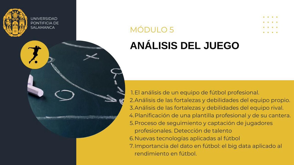 Este jueves os presentamos nuestro módulo 5:

𝐀𝐧á𝐥𝐢𝐬𝐢𝐬 𝐝𝐞𝐥 𝐣𝐮𝐞𝐠𝐨

📮 master.futbol@upsa.es
