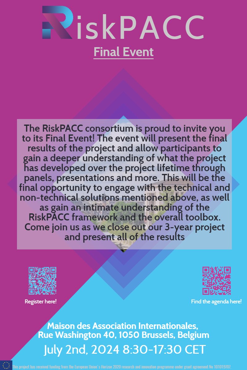 RiskPACC EU Project (@riskpacc) on Twitter photo Registration for our Final Event is now open! The event will showcase all of the results developed over the course of the 3 years of the project and allow stakeholders to get a hands-on experience with certain tools, such as the RiskPACC game!
To register ec.europa.eu/eusurvey/runne… Registration for our Final Event is now open! The event will showcase all of the results developed over the course of the 3 years of the project and allow stakeholders to get a hands-on experience with certain tools, such as the RiskPACC game!
To register ec.europa.eu/eusurvey/runne…