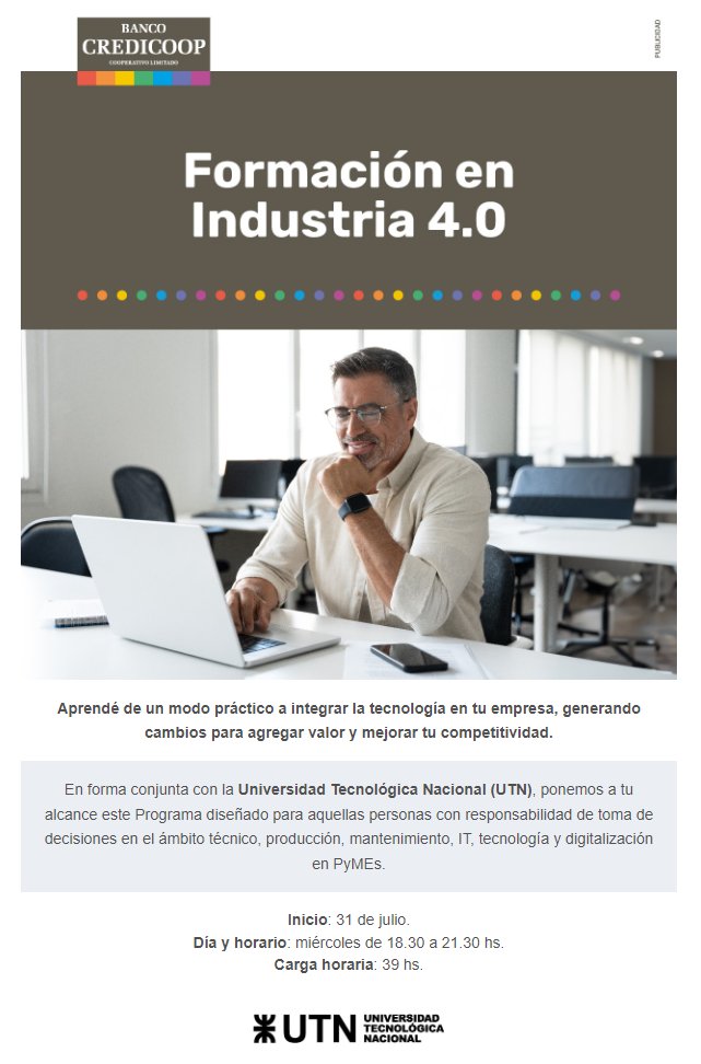 📌Lanzamiento del Programa "Formación en Industria 4.0", capacitación dictada en conjunto con la #UTN
🔗Inicia el 31 de #julio2024.
✍️Inscripción y más información en:
fundacioncredicoop.com.ar/formacion-en-i…
#industria40 #IA #transformaciondigital #capacitacion