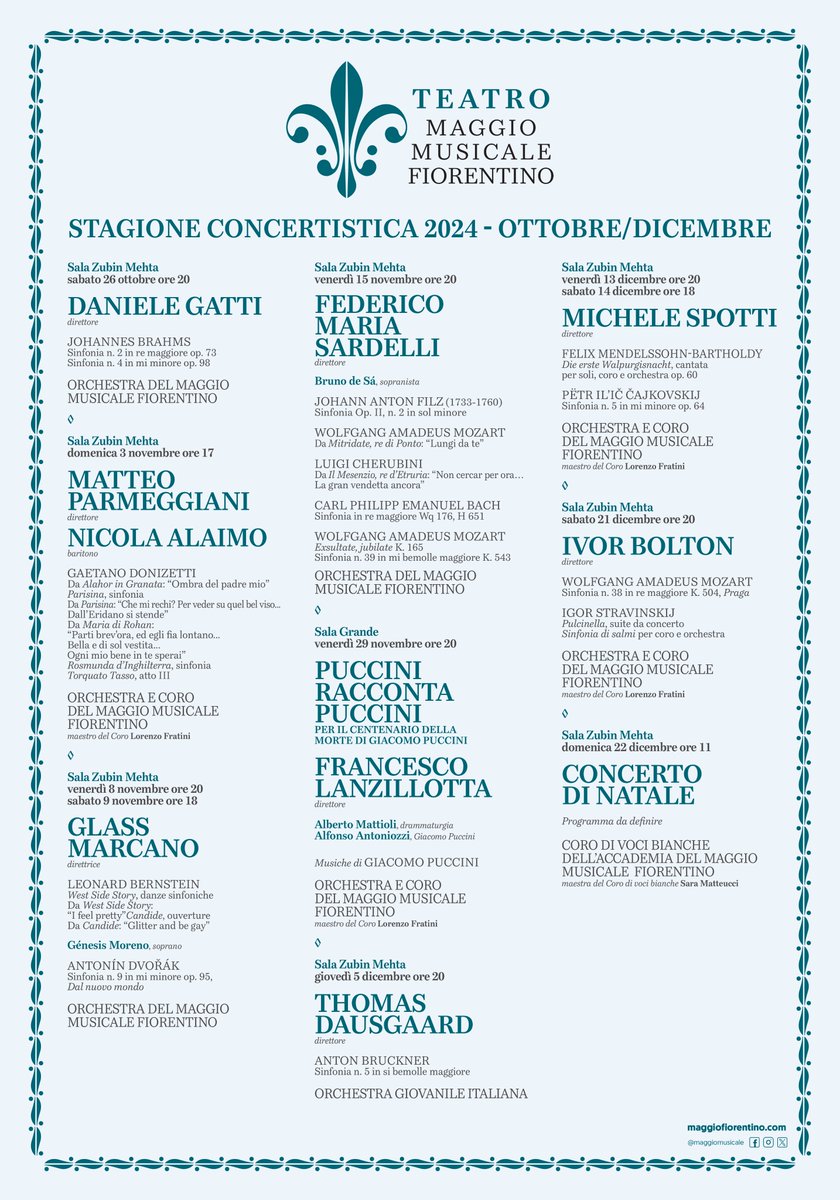 𝐒𝐞𝐭𝐭𝐞𝐦𝐛𝐫𝐞 - 𝐃𝐢𝐜𝐞𝐦𝐛𝐫𝐞 𝟐𝟎𝟐𝟒 🤩

𝐋𝐈𝐑𝐈𝐂𝐀 👉 maggiofiorentino.com/.../settembre-…...

𝐒𝐈𝐍𝐅𝐎𝐍𝐈𝐂𝐀 👉 maggiofiorentino.com/.../settembre-…...
