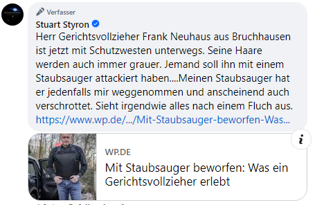 iewgf's tweet photo. Der vom untergetauchten und polizeibekannten #Engelwerk-Anhänger #Stuart_Styron gemobbte #Obergerichtsvollzieher #Frank_Neuhaus trägt jetzt eine #Schutzweste. Spätestens nach Styrons letztem #Mordaufruf ist das eine gute Idee!
#Facebook_Hasspredigt_Affäre
https://t.co/6X7J7j41on https://t.co/zetLhGS9A8