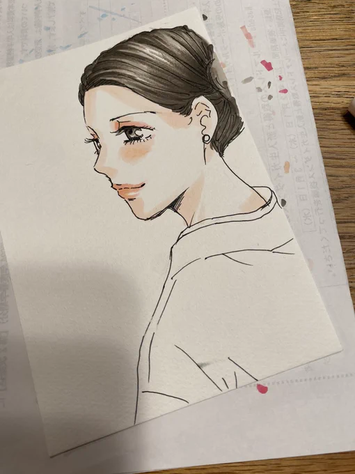 アナログ久々なので試し描きしてるけどこんな路線の絵はどうかしら。需要あるかなあ?とりあえず全部塗ってみる。 #着物道楽十人絵巻 