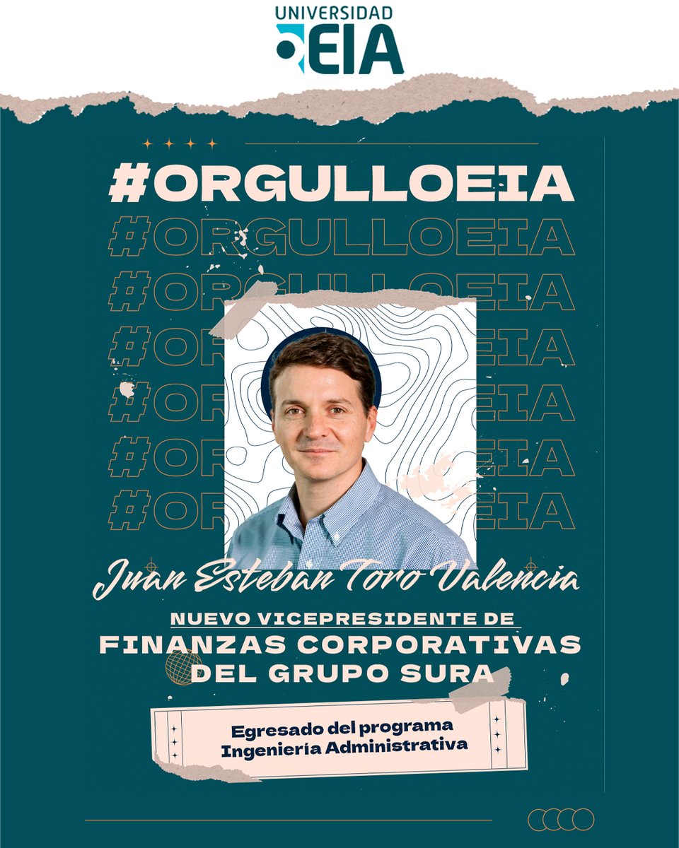 UniversidadEIA's tweet photo. 🔔 ¡Egresado en movimiento! Felicitamos a Juan Esteban Toro Valencia, egresado de la #UniversidadEIA, por su nuevo rol como Vicepresidente de Finanzas Corporativas en Grupo SURA. ¡Un líder que sigue dejando huella! 👏 #OrgulloEIA #Liderazgo https://t.co/Yu3oUBrIoN
