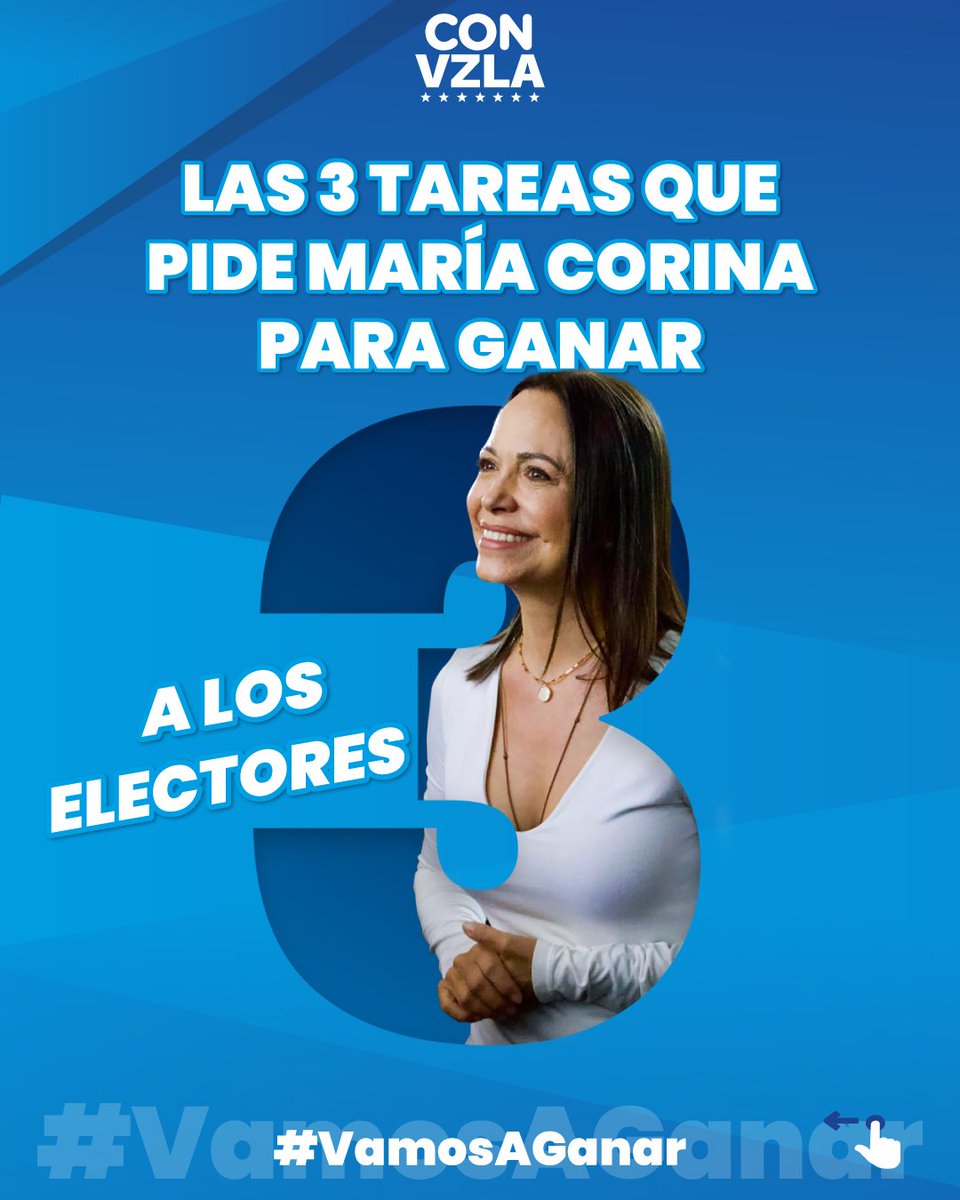 ¡Actívate con las 3 tareas que te pide María Corina <a href="/MariaCorinaYA/">María Corina Machado</a> para ganar! 
Si eres elector, recuerda: 
3️⃣ El día de la elección ¡VOTA BIEN! en la tarjeta de la Unidad con la foto de <a href="/EdmundoGU/">Edmundo González</a>. 
¡La victoria es tuya! 
Contigo #VamosAGanarConEdmundo 
#𝘾𝙤𝙣𝙑𝙕𝙇𝘼🇻🇪600𝙆⃤
